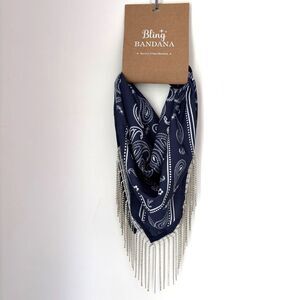 Market & Layne Adult Bling Bandana RA Navy Fringe Rhinestone Neck Scarf #A